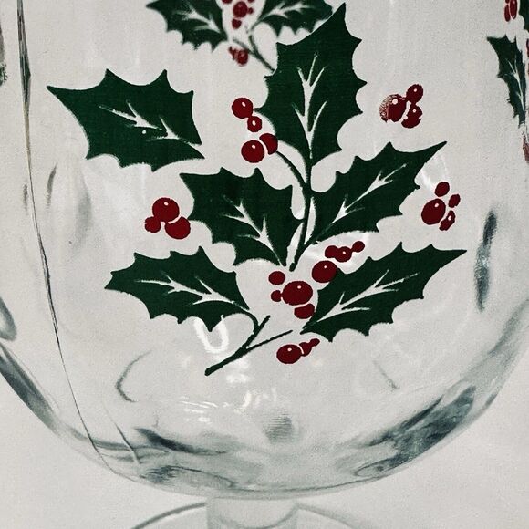 Bartlett Collins 16oz Thumbprint Glass Holly Berry 6" Goblets Set of 2 Christmas - Picture 4 of 10